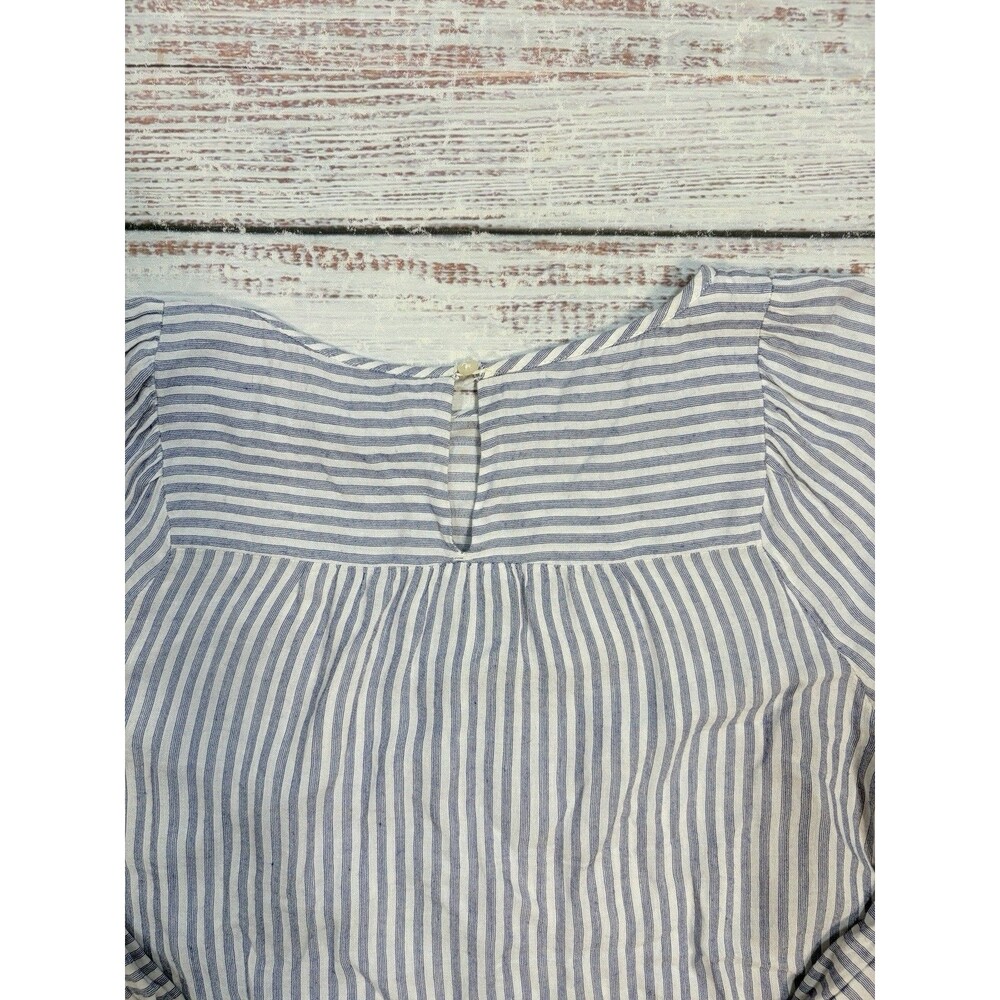 LOFT Blue White Striped Button Keyhole Round Neck Rayon Linen Blouse Size Small - Picture 11 of 12